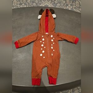 🦌❤️ Cat & Jack Reindeer Hooded Zip-Up Romper: Newborn ❤️🦌